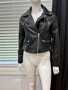Black Leather Moto Jacket - Women's Classic Biker Style